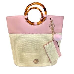 NWOT Anne Klein Pink Straw Faux Leather Tote Bag